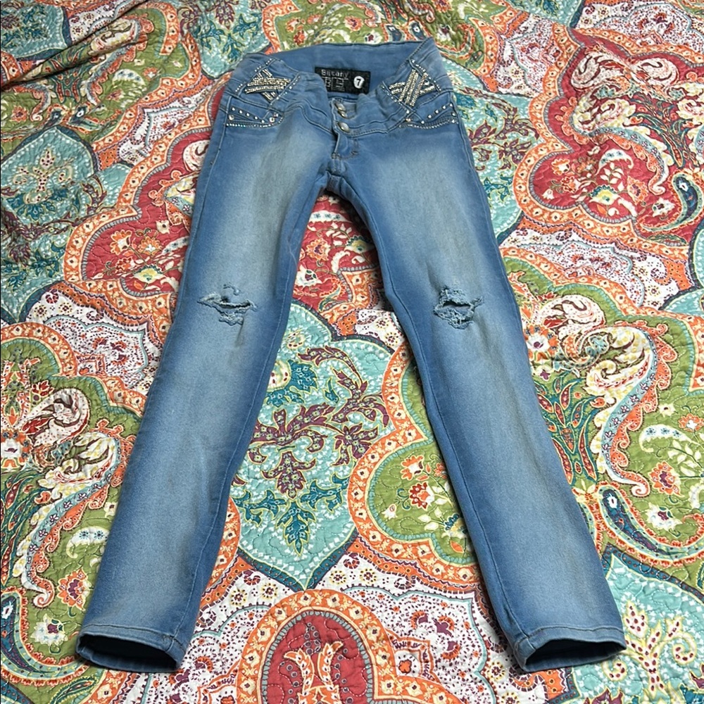 Women's Blue Distressed Jeans